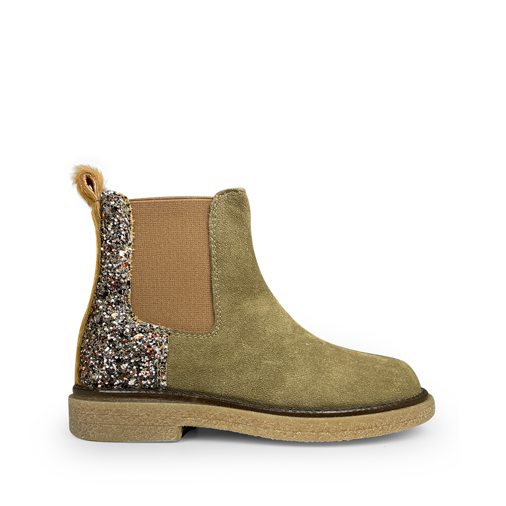 Olijfkleurige laars met glitter