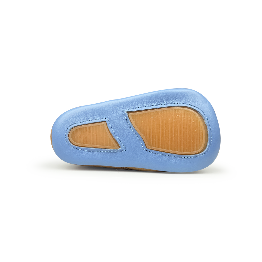 Prestapper in bruin met blauw