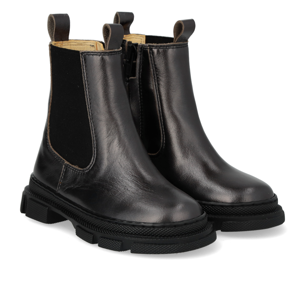 Zwarte leren chelsea boots voor meisjes – voorkant en zijkant van Angulus kinderschoenen