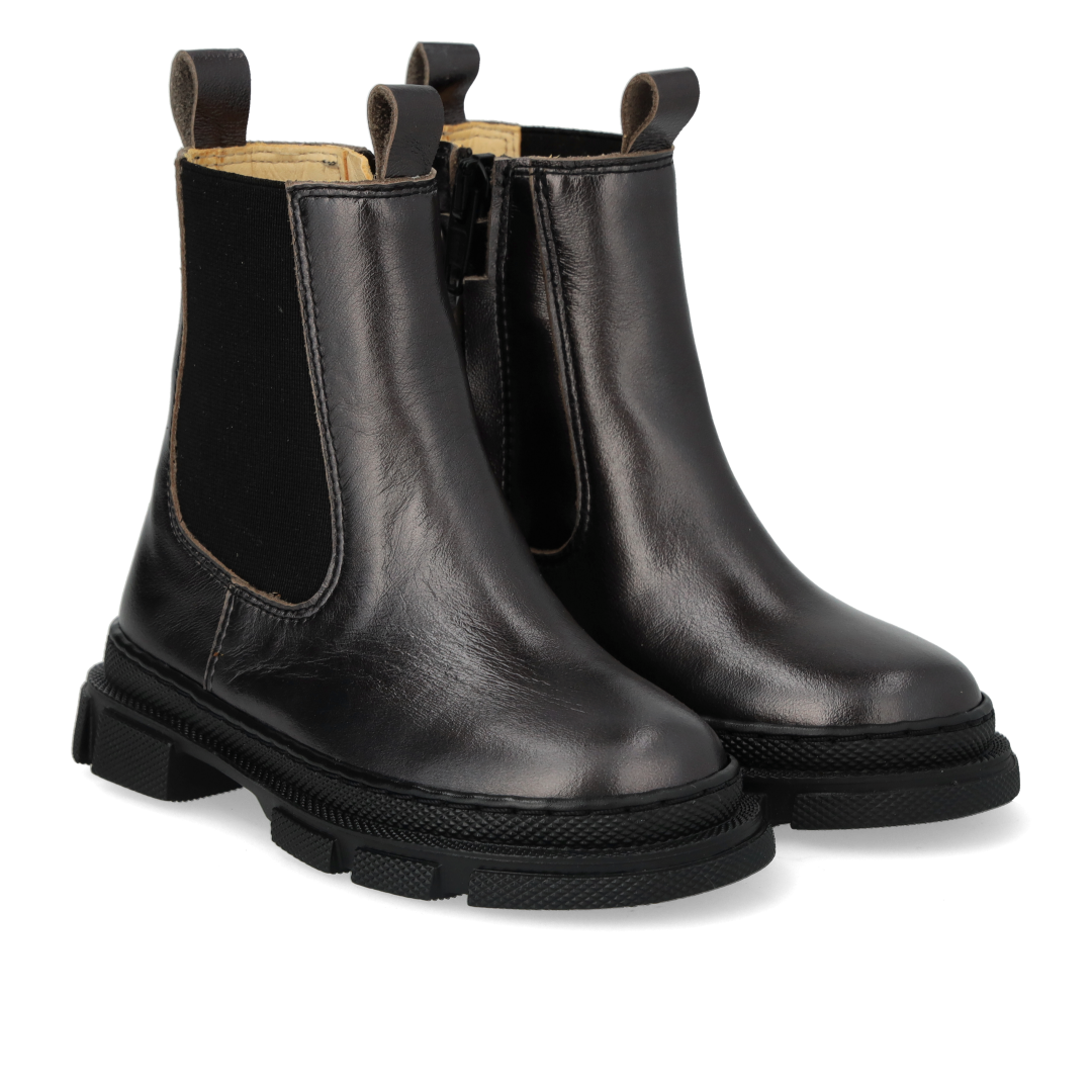 Zwarte leren chelsea boots voor meisjes – voorkant en zijkant van Angulus kinderschoenen