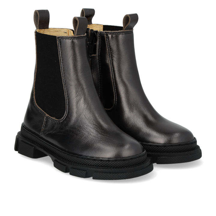Zwarte leren chelsea boots voor meisjes – voorkant en zijkant van Angulus kinderschoenen