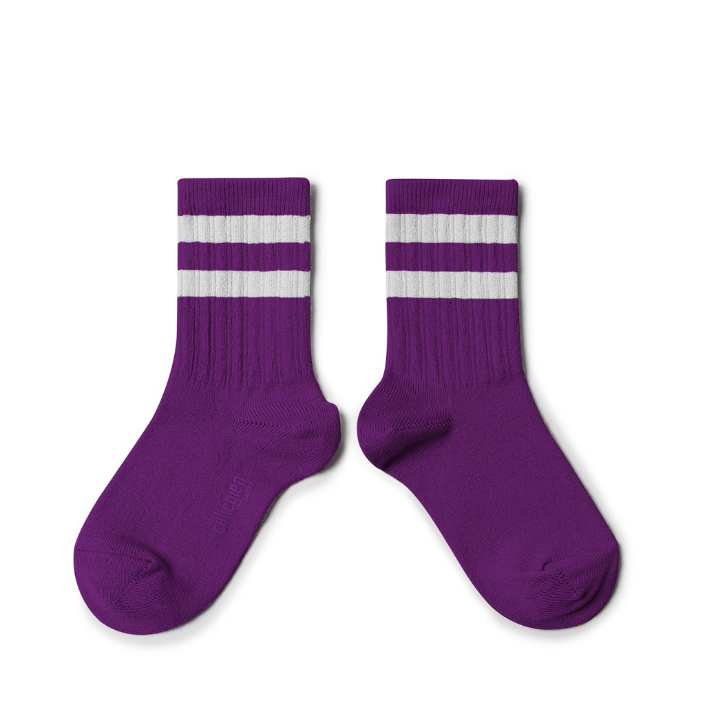 Collegien short socks Purple sport socks with stripes - Cyclamen