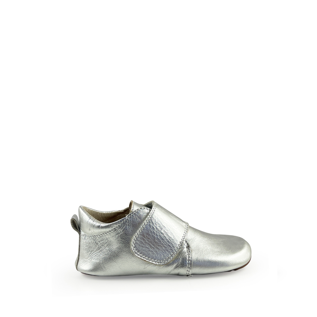 Pompom - Lederen pantoffel met velcro in zilver