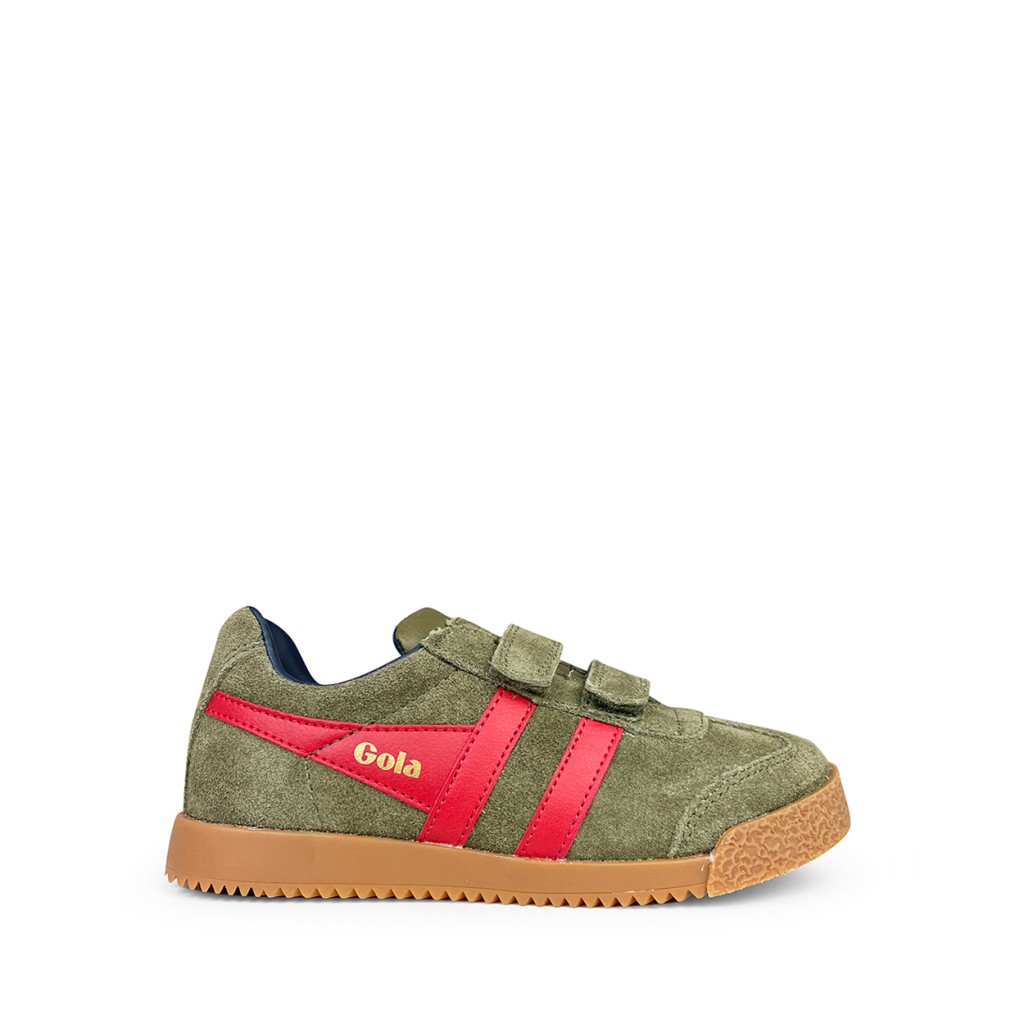 Gola - Green suede sneaker with red stripes