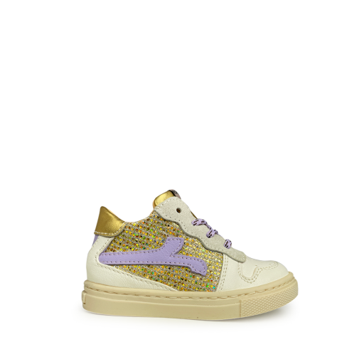 Kids shoe online Rondinella first walkers Sneaker glitter gold and lilac