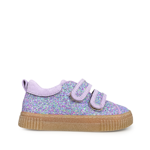 Kids shoe online Angulus trainer Velcro sneaker in lilac multiglitter