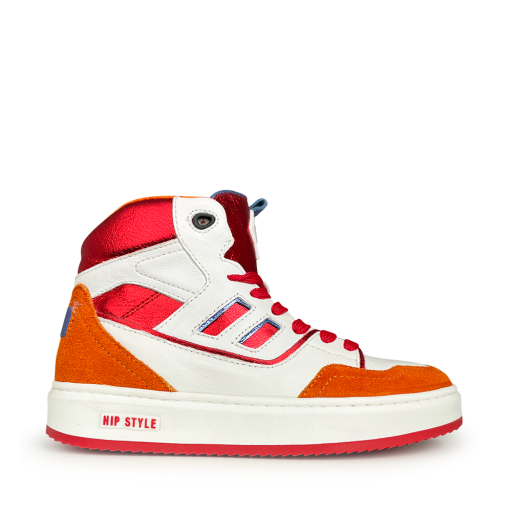 HIP sneaker Hoge witte sneaker met rood en oranje accenten