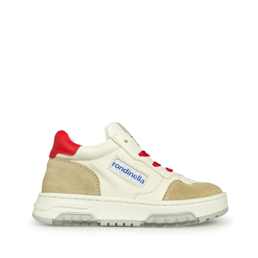 Kinderschoen online Rondinella sneaker Witte sneaker met beige en rode accenten