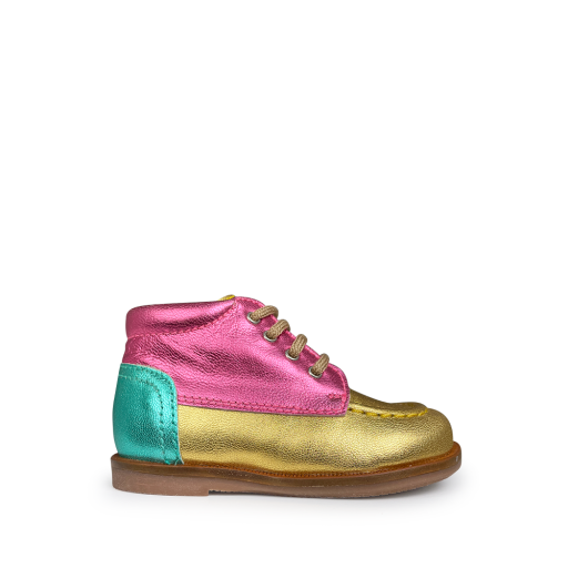 Kids shoe online Beberlis first walkers Lace shoe gold, pink and aqua