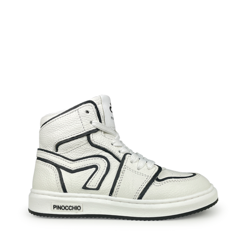 Kids shoe online Pinocchio trainer High white sneaker with black lines