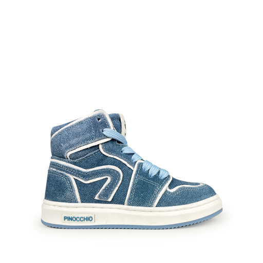 Kids shoe online Pinocchio trainer High-top denim sneaker with white lines