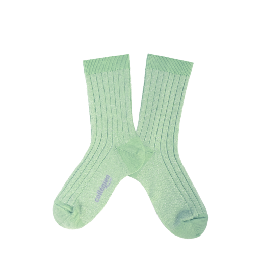 Kids shoe online Collegien short socks Shiny stockings with silver speckle - Verveine