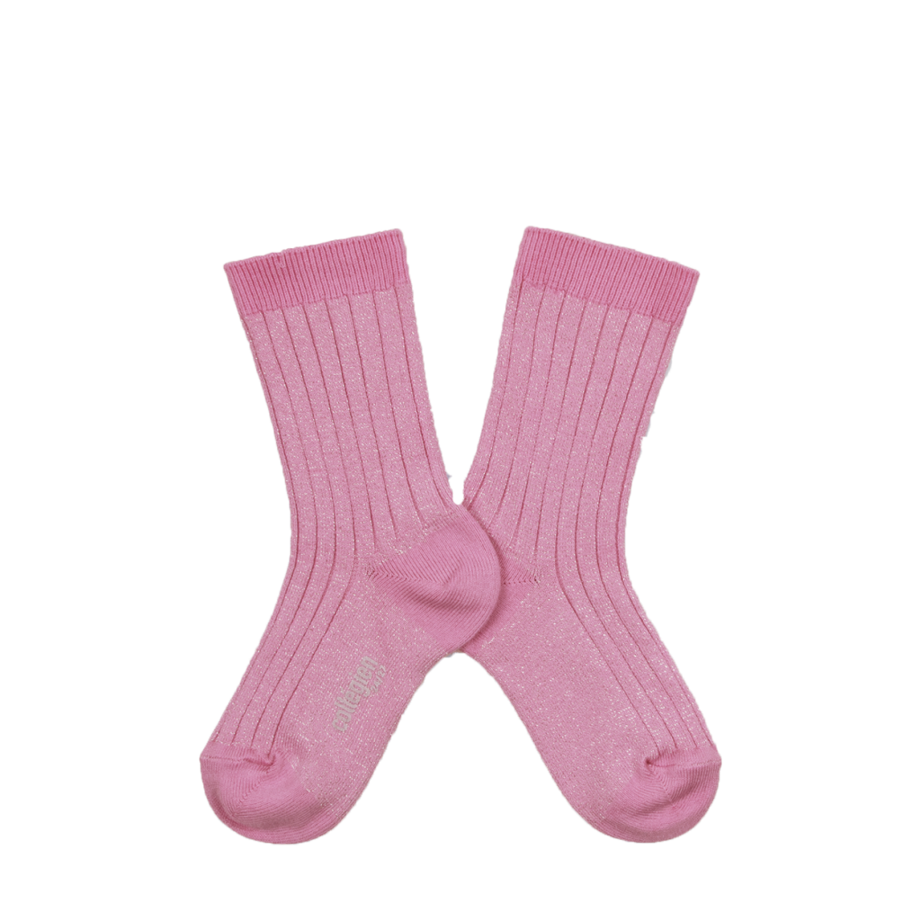 Collegien - Shiny pink stockings with silver speckle - Rose bonbon