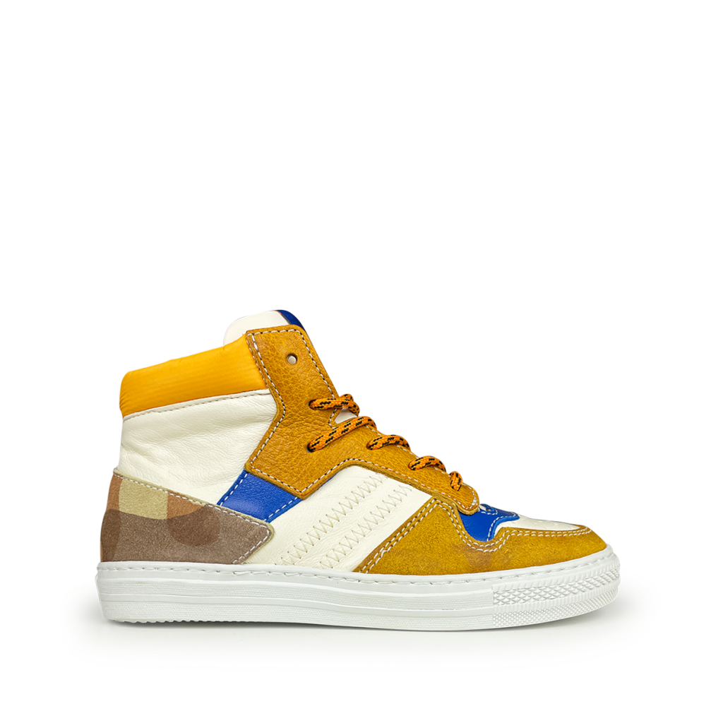Rondinella - White sneaker with brown, blue and yellow