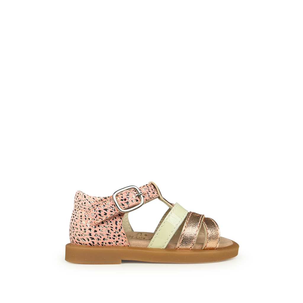 Beberlis - Roze sandaal met metallic accenten
