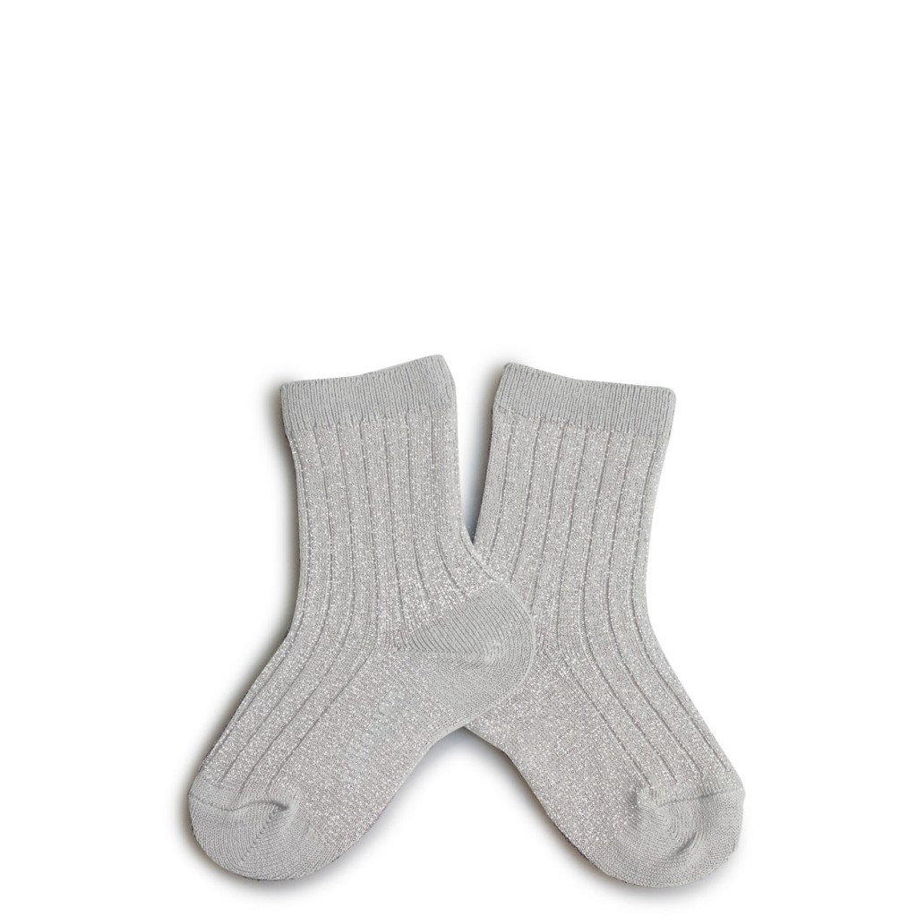 Collegien - Shiny grey stockings with silver speckle - jour/de pluie