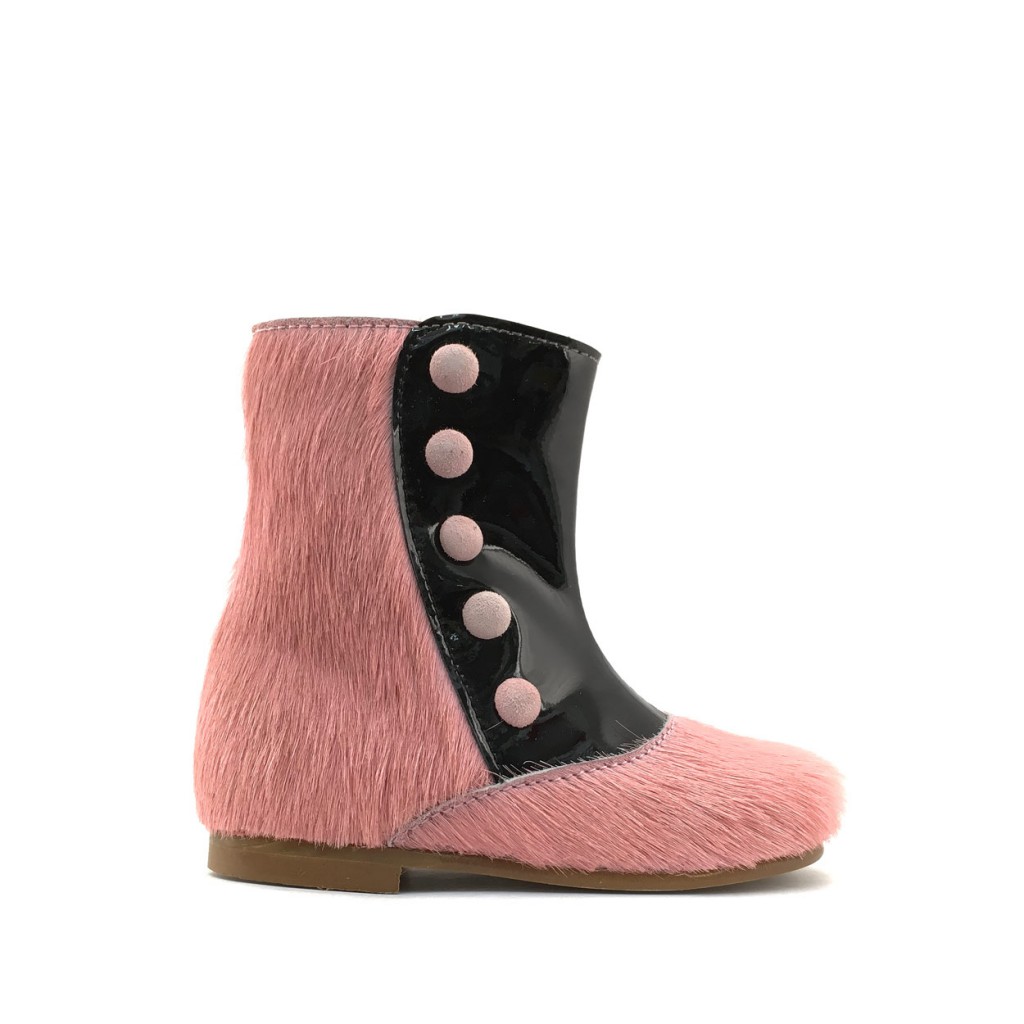Eli - High boot with pink hair and black patent