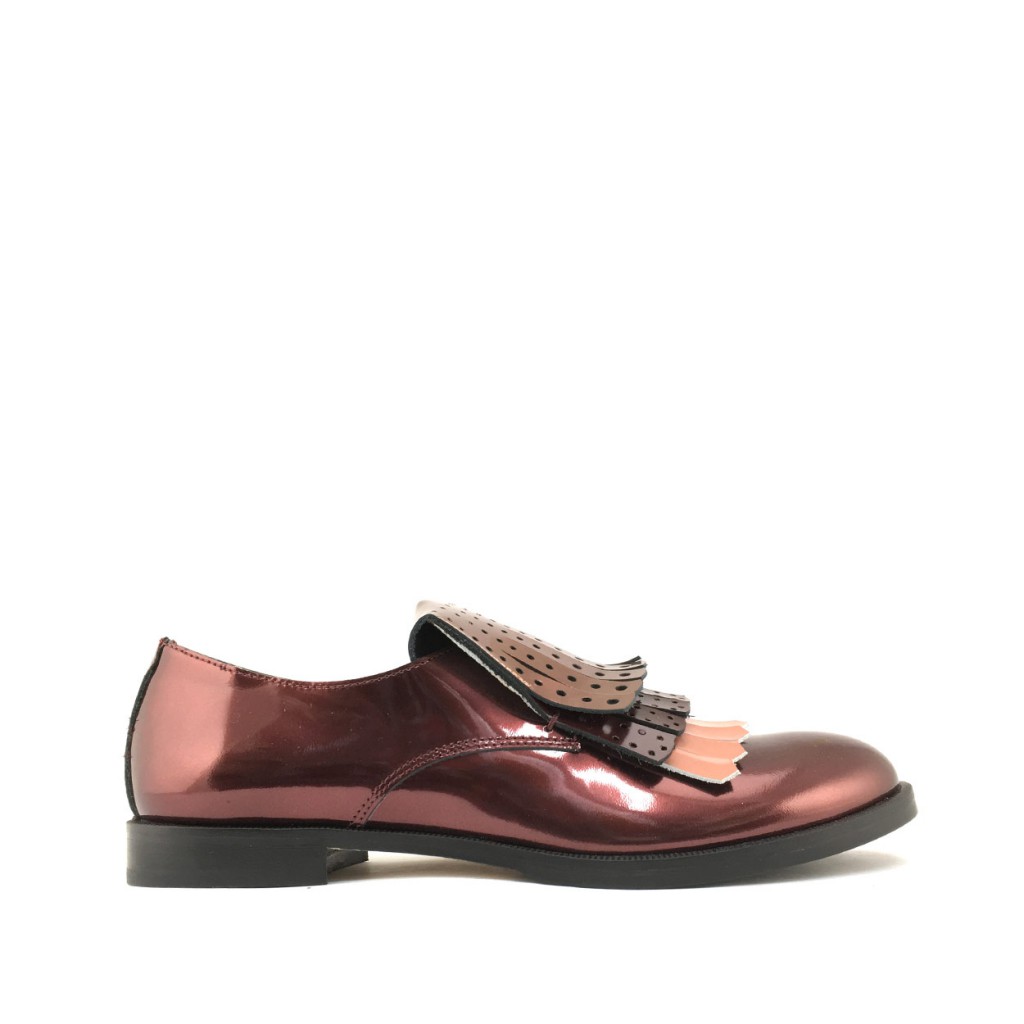 Gallucci - Loafer in metallic bordeaux and fringes