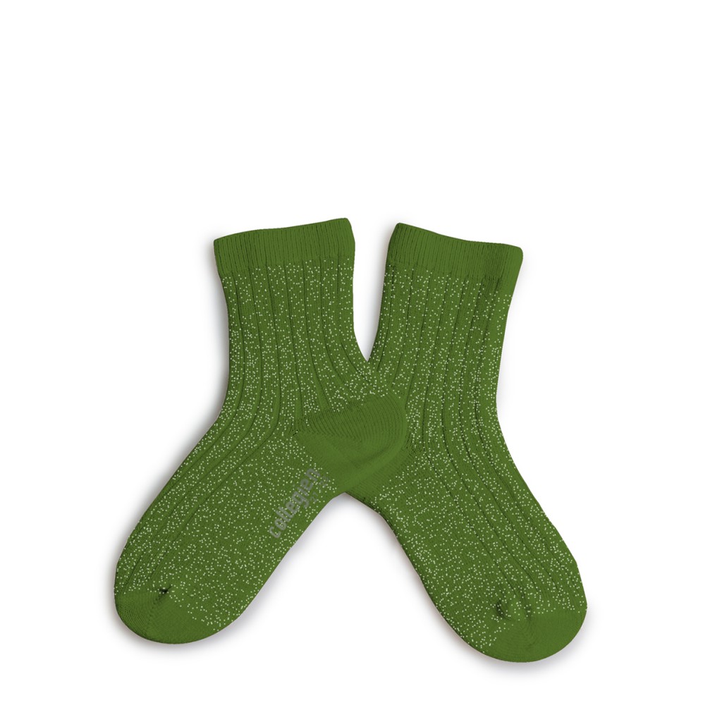 Collegien - Shiny green-colored stockings with silver speckle