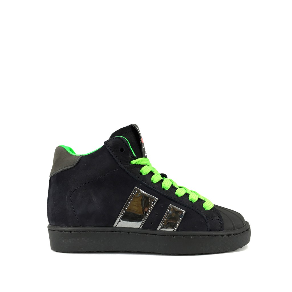HIP - High dark blue sneaker with fluo green laces