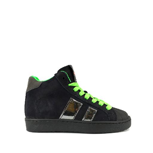 HIP trainer High dark blue sneaker with fluo green laces