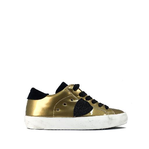 Kids shoe online Philippe Model trainer Low gold sneaker with black accents