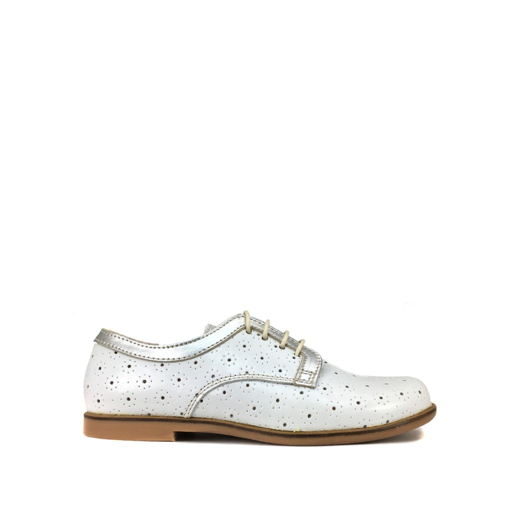 Ocra - White derby in perforated leather with silver detail