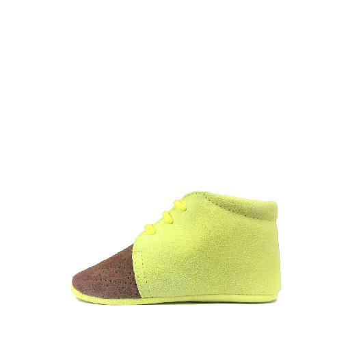 Eli pre step shoe Brown pr-stepper innubuck with fluo yellow details