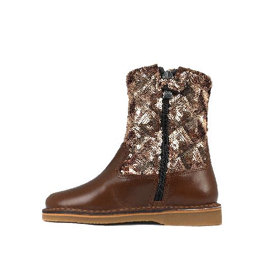 Eli short boots Semi-high brown boot with sequins
