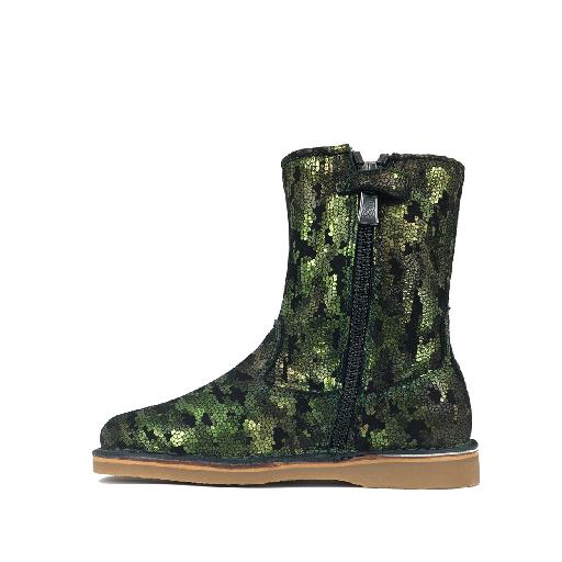 Eli short boots Semi-high brown boot in green snake print
