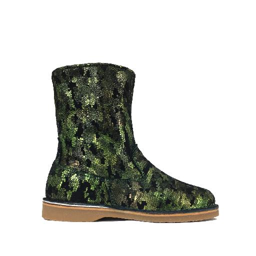 Eli short boots Semi-high brown boot in green snake print