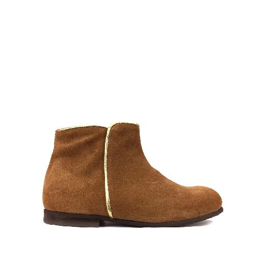 Kids shoe online Pp short boots Short boot in brown nubuck with gold piping