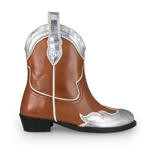 Kids shoe online Maison Mangostan short boots Cowboyboot in brown and silver