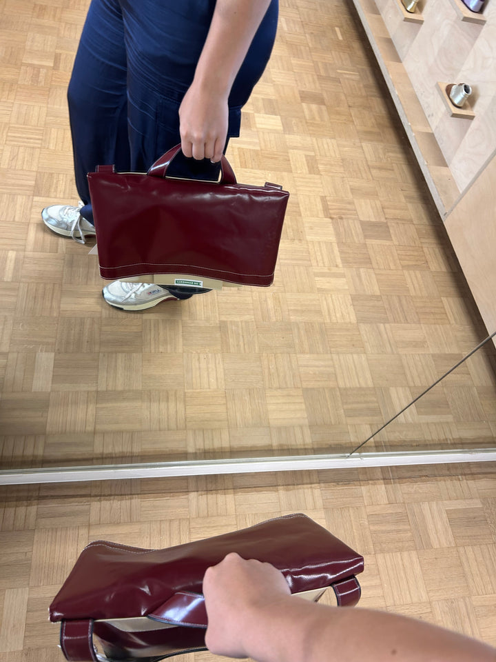 Schoudertas bordeaux en beige