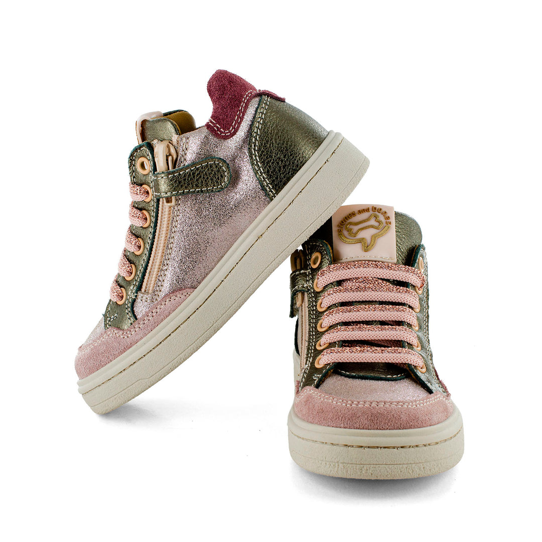 Bordeaux en roze sneakers met glitter
