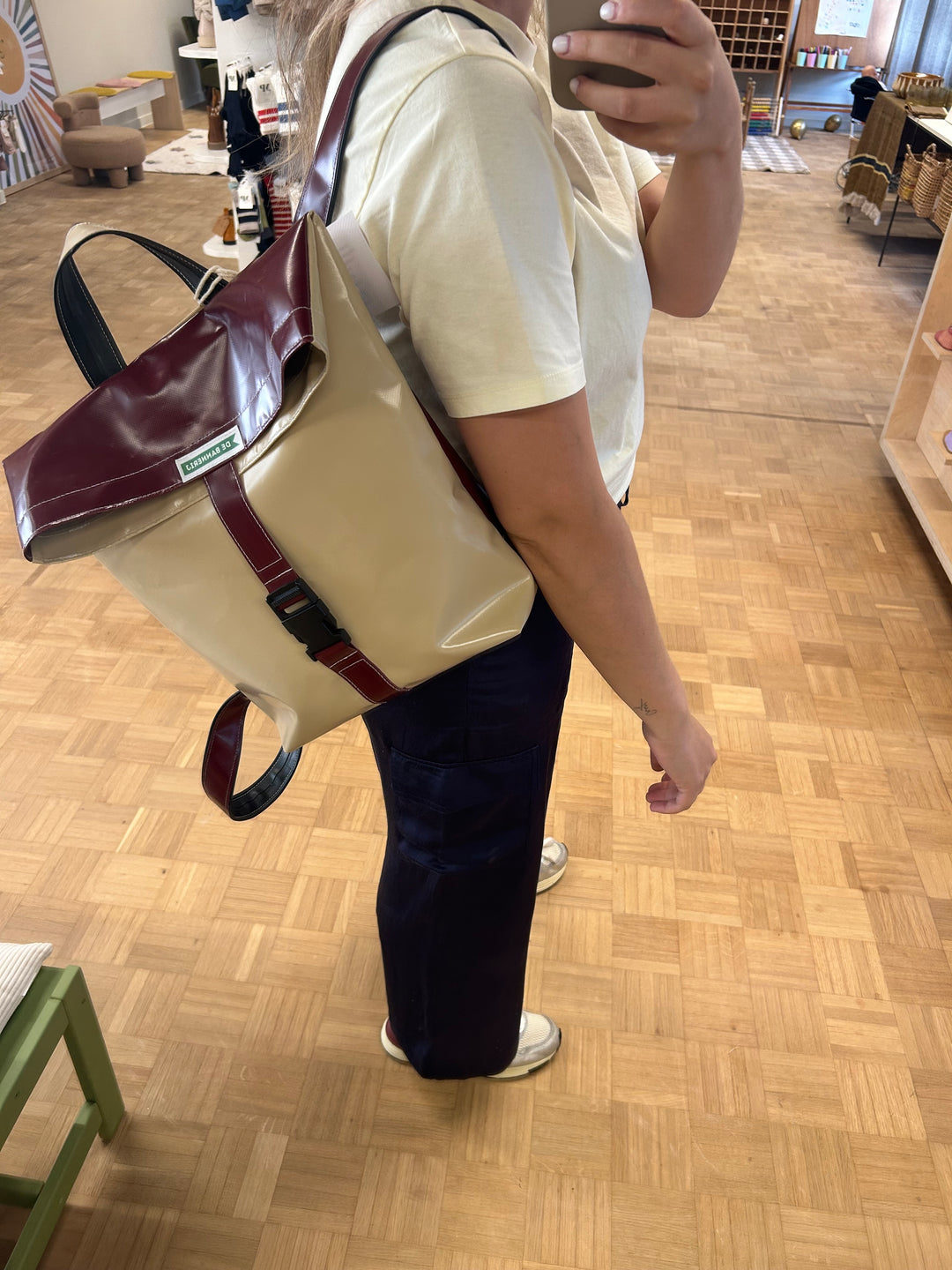 Rugzak bordeaux en beige