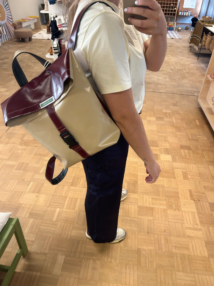 Rugzak bordeaux en beige