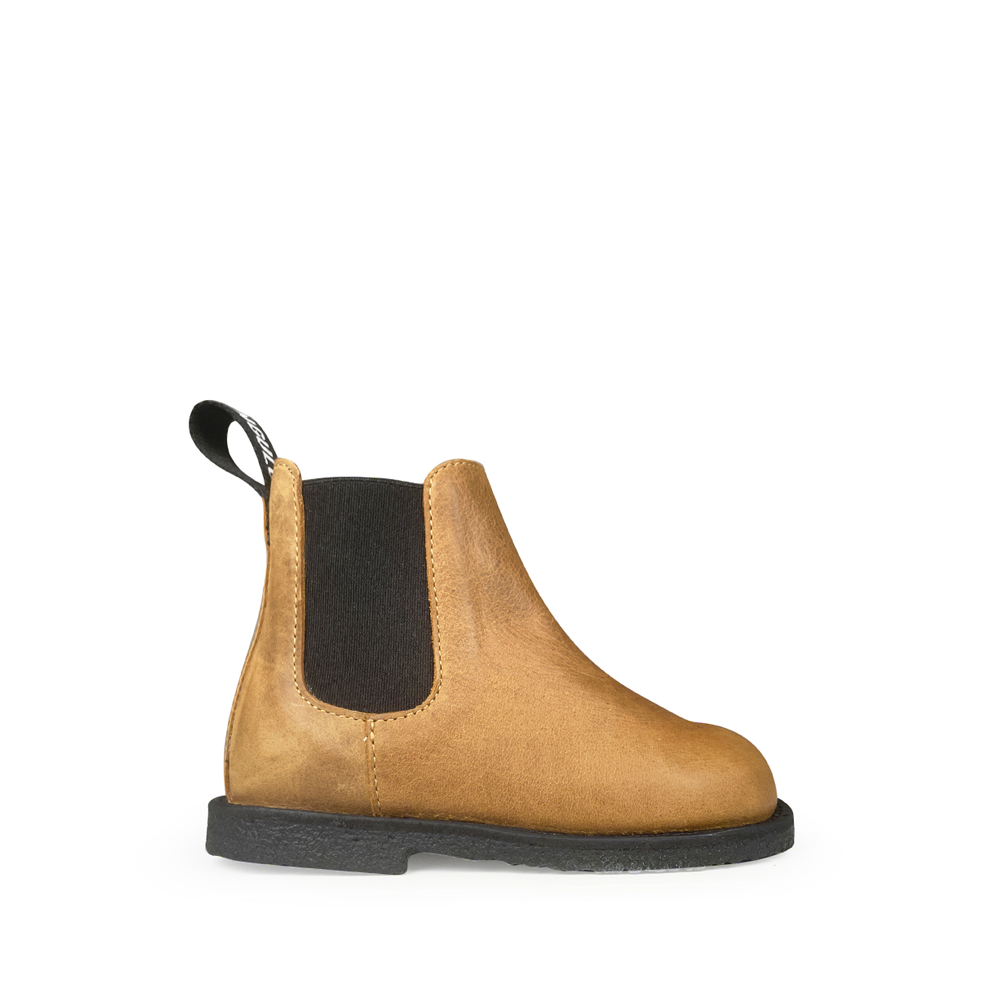 Angulus Chelsea boot bruin leer met zwarte elastiek en zwarte zool voor kinderen – Anna Pops