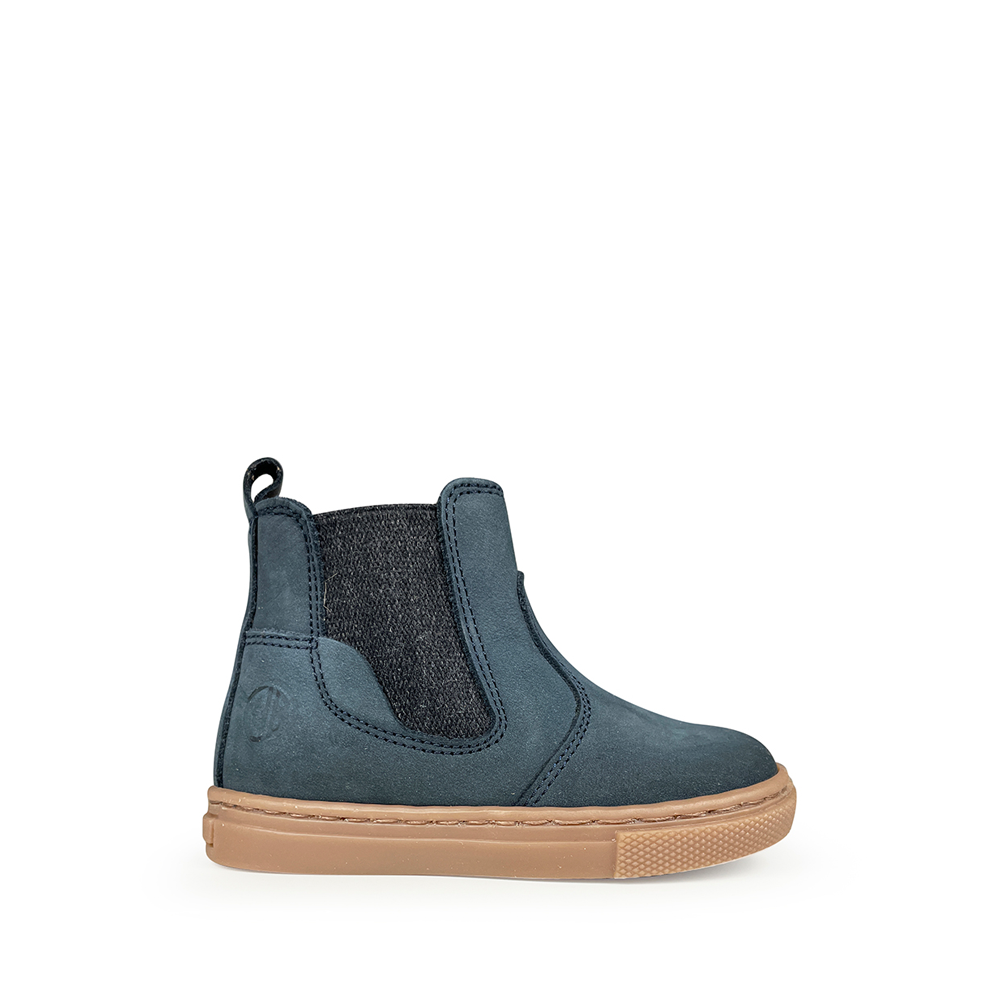 Babybotte Chelsea bottine in blauw nubuck voor kinderen, zijaanzicht.