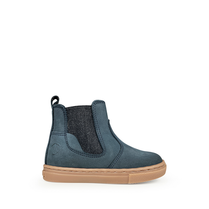 Babybotte Chelsea bottine in blauw nubuck voor kinderen, zijaanzicht.