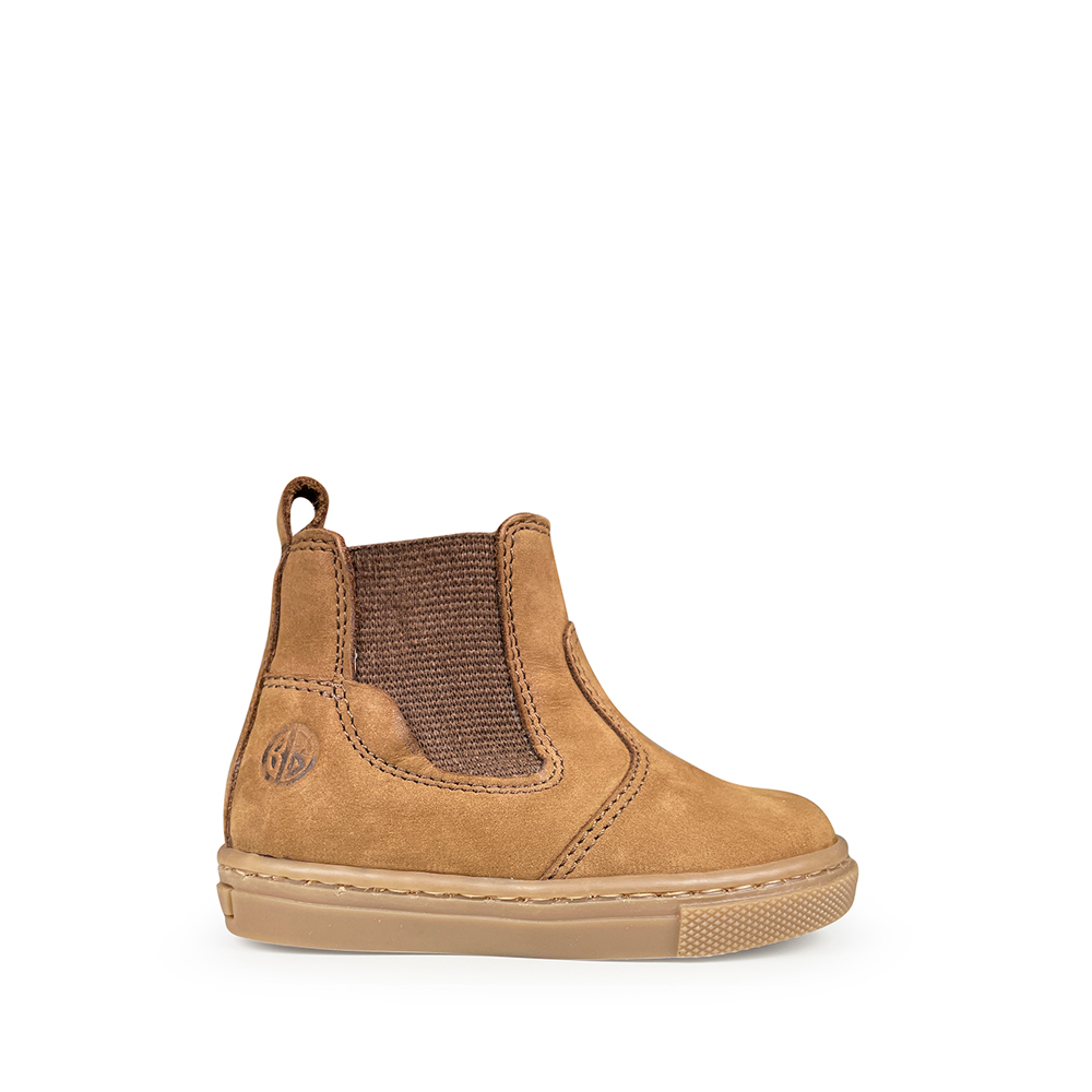 Babybotte Chelsea bottine in cognac nubuck voor kinderen, zijaanzicht.
