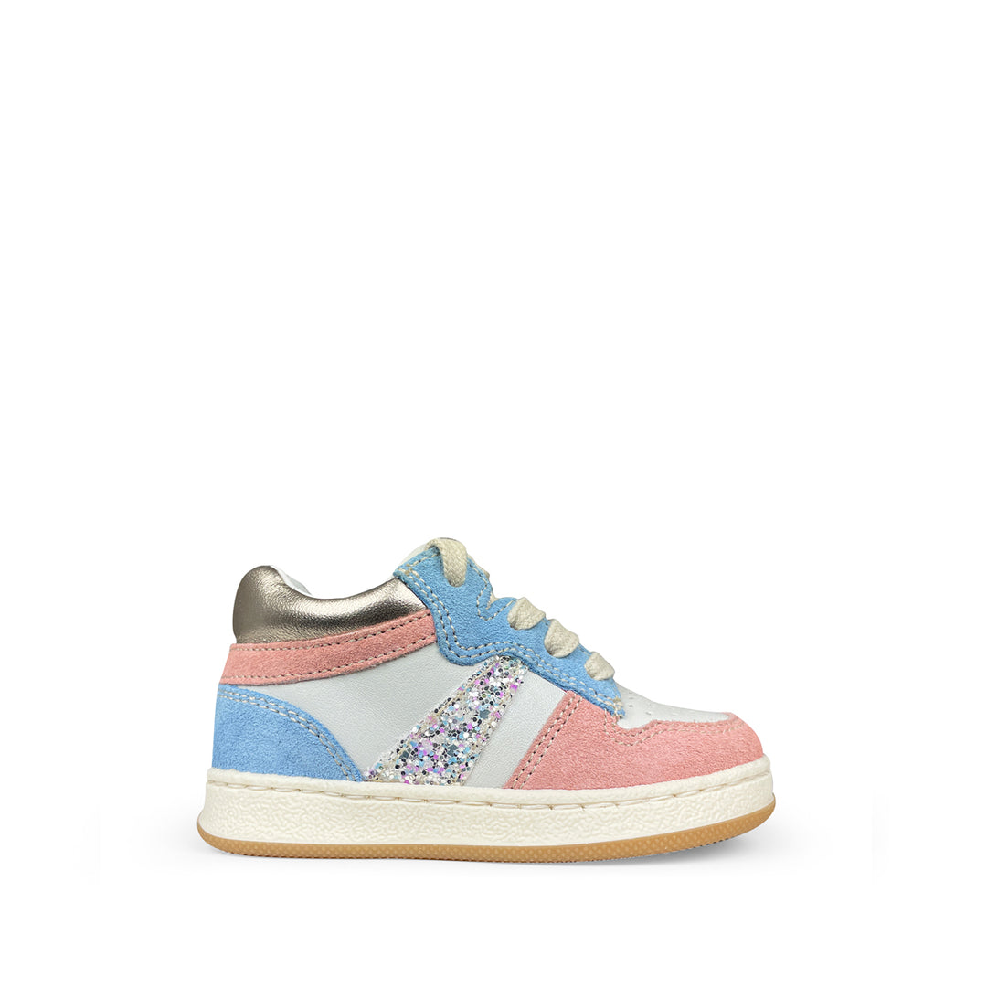 Sneaker wit, roze, blauw en glitter