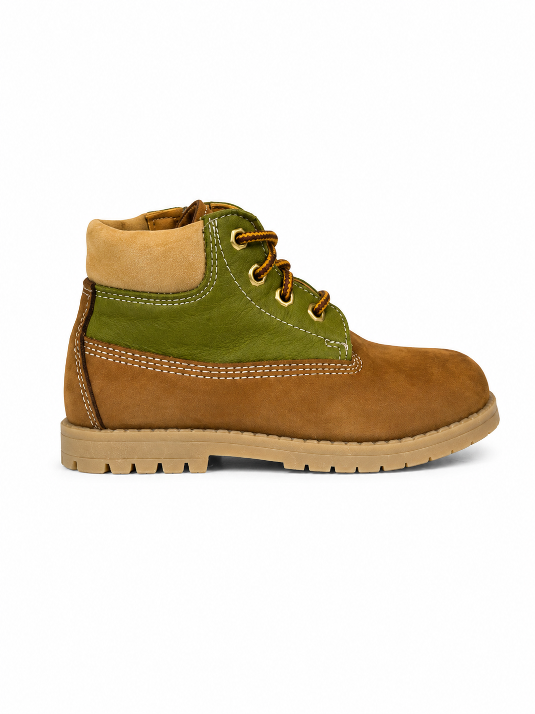 Bruine bottine met groene accenten