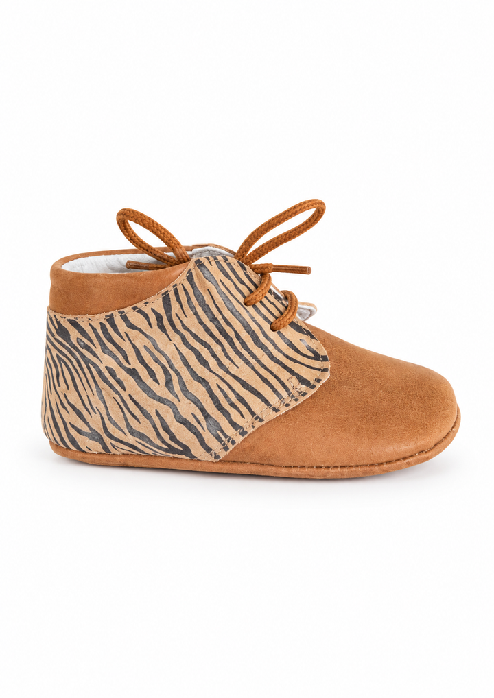 Prestapper in cognac met zebra print