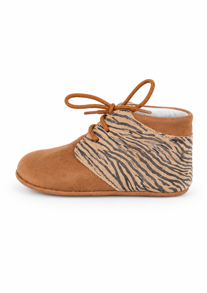 Prestapper in cognac met zebra print