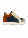 Sneaker met blauw, beige en cognac