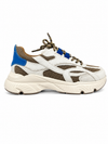 Runner wit met blauwe accenten