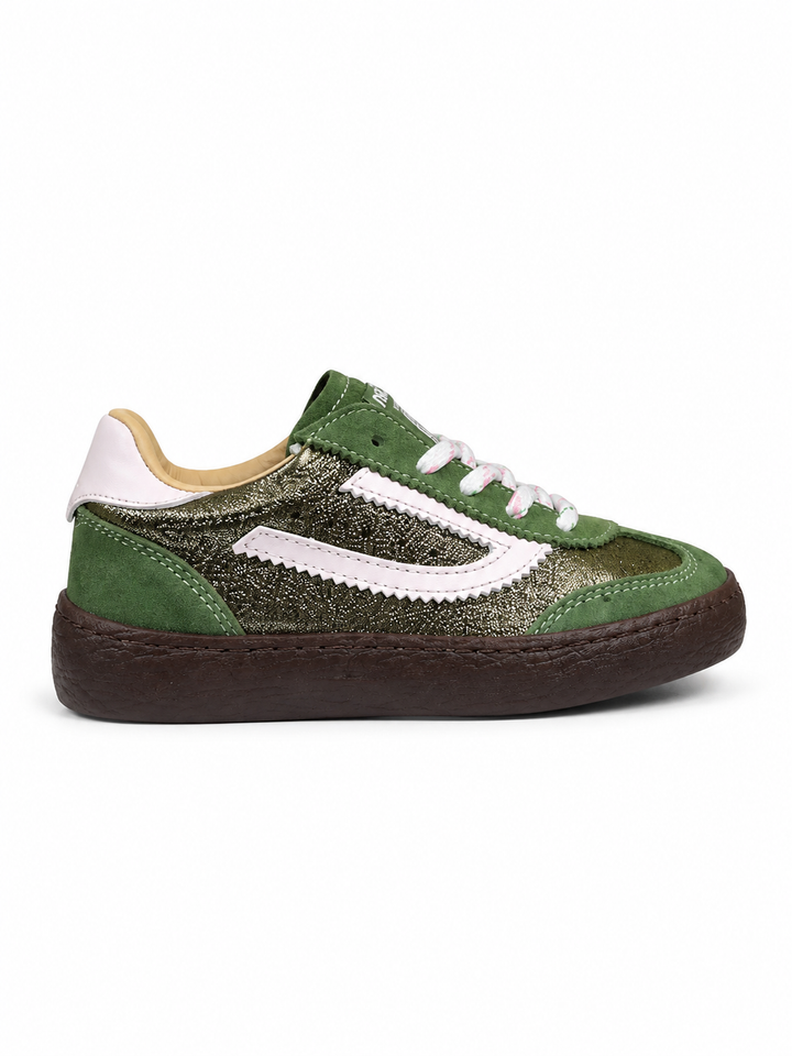 Sneaker in kaki met roze details