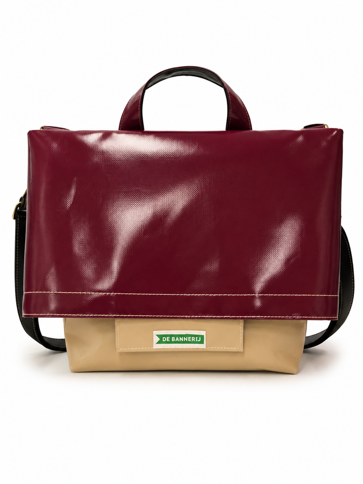 Schoudertas bordeaux en beige
