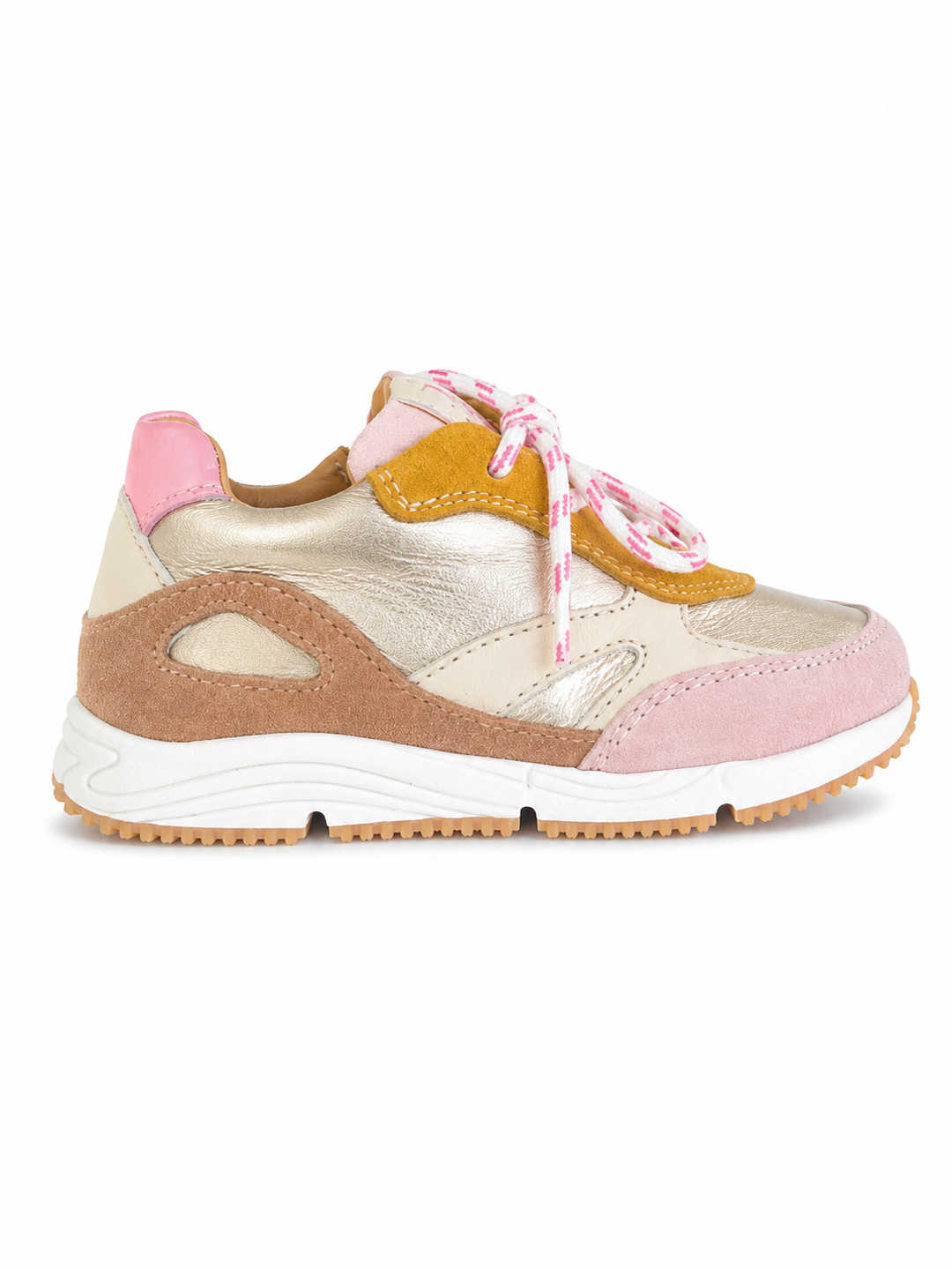 Runner taupe met oker en roze